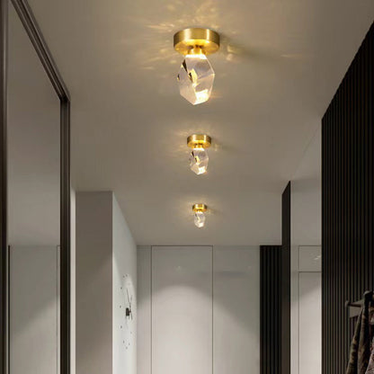 Modern Luxury Diamond Cube Crystal Iron LED Semi-Flush Mount Ceiling Light For Bedroom