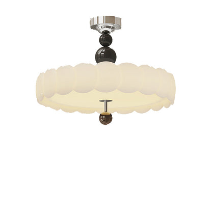 Contemporary Retro Round Disc Beads Iron PE LED Semi-Flush Mount Ceiling Light For Bedroom