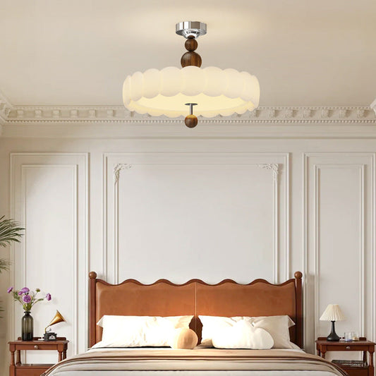 Contemporary Retro Round Disc Beads Iron PE LED Semi-Flush Mount Ceiling Light For Bedroom