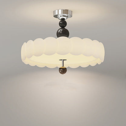 Contemporary Retro Round Disc Beads Iron PE LED Semi-Flush Mount Ceiling Light For Bedroom