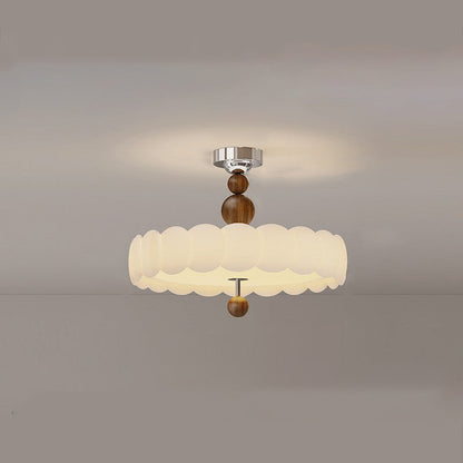 Contemporary Retro Round Disc Beads Iron PE LED Semi-Flush Mount Ceiling Light For Bedroom