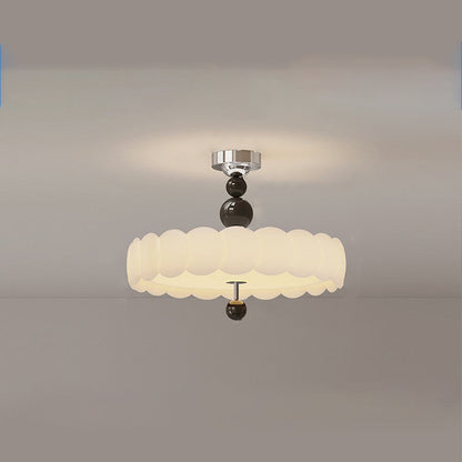 Contemporary Retro Round Disc Beads Iron PE LED Semi-Flush Mount Ceiling Light For Bedroom