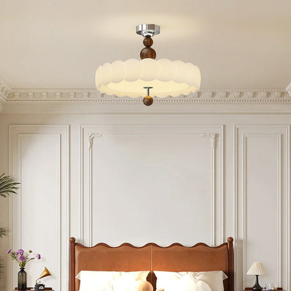 Contemporary Retro Round Disc Beads Iron PE LED Semi-Flush Mount Ceiling Light For Bedroom