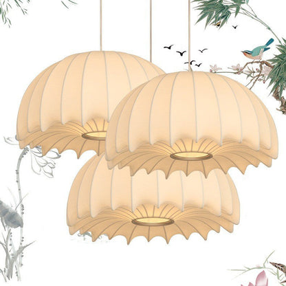 Contemporary Creative Round Jellyfish Iron Artificial Silk 1-Light Pendant Light For Living Room