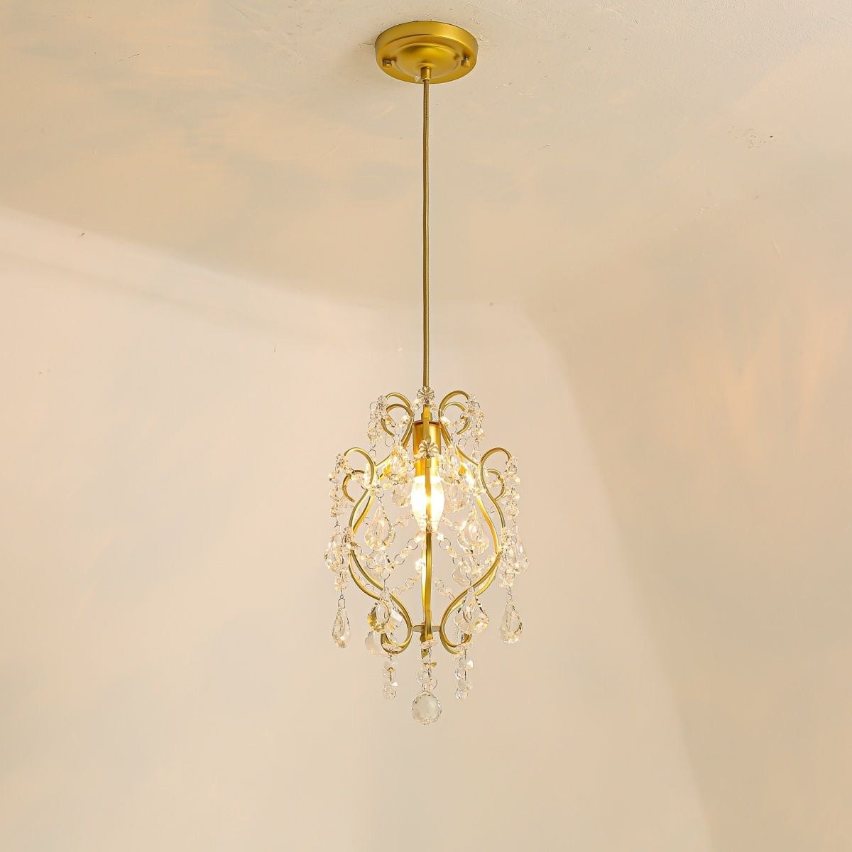 Contemporary Luxury Bent Crystal Draping Iron Glass 1-Light Pendant Light For Living Room