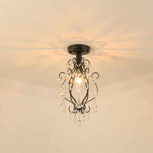 Modern Luxury Beaded Crystal Bent Iron Glass 1-Light Semi-Flush Mount Ceiling Light For Hallway