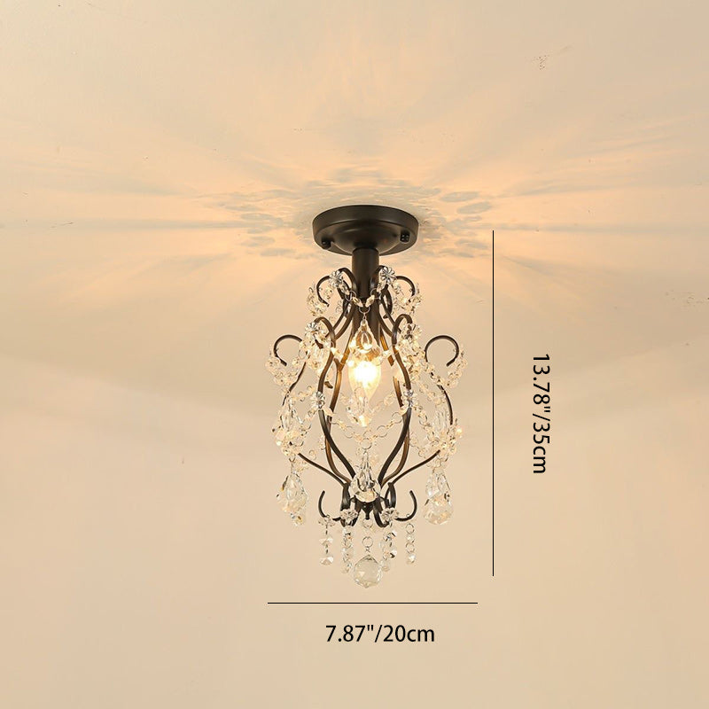 Modern Luxury Beaded Crystal Bent Iron Glass 1-Light Semi-Flush Mount Ceiling Light For Hallway
