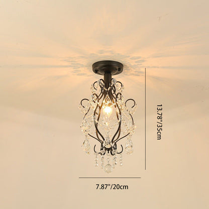 Modern Luxury Beaded Crystal Bent Iron Glass 1-Light Semi-Flush Mount Ceiling Light For Hallway