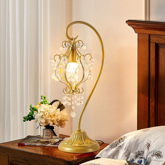 Modern Luxury Beaded Crystal Bent Iron Glass 1-Light Table Lamp For Bedroom