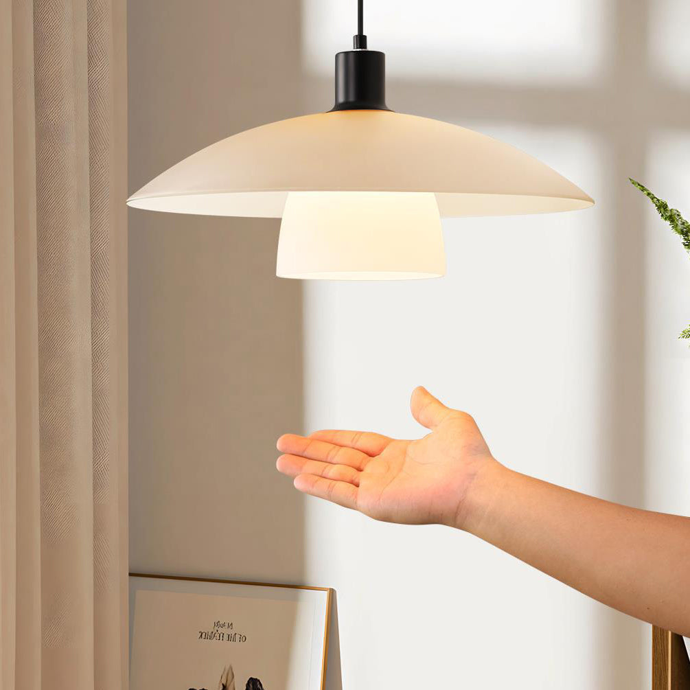 Modern Minimalist Flying Saucer Glass Shade Iron 1-Light Pendant Light For Living Room