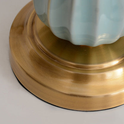 Traditional European Frustum Cone Drum Fabric Ceramic Copper 1-Light Table Lamp For Living Room