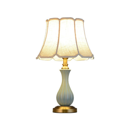 Traditional European Frustum Cone Drum Fabric Ceramic Copper 1-Light Table Lamp For Living Room