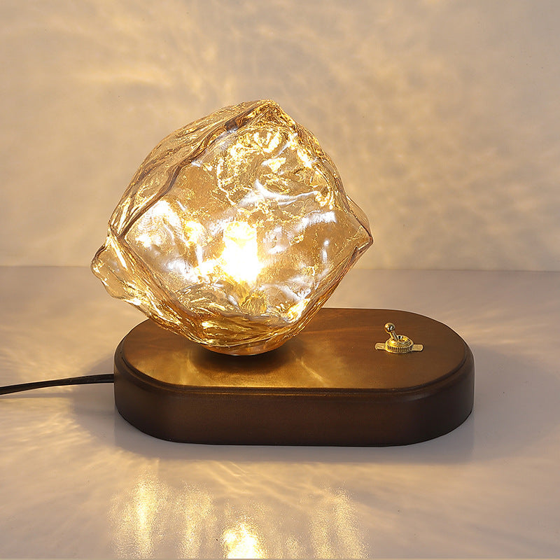 Contemporary Retro Oval Ice Cube Shape Glass 1-Light Table Lamp For Bedroom