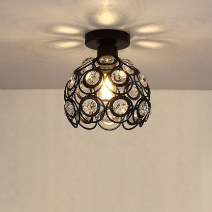 Contemporary Creative Iron Aluminum Crystal Hollow Ball 1-Light Semi-Flush Mount Ceiling Light For Living Room