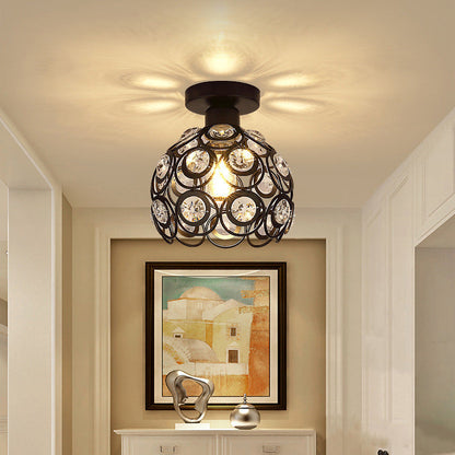 Contemporary Creative Iron Aluminum Crystal Hollow Ball 1-Light Semi-Flush Mount Ceiling Light For Living Room