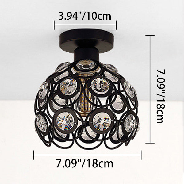 Contemporary Creative Iron Aluminum Crystal Hollow Ball 1-Light Semi-Flush Mount Ceiling Light For Living Room