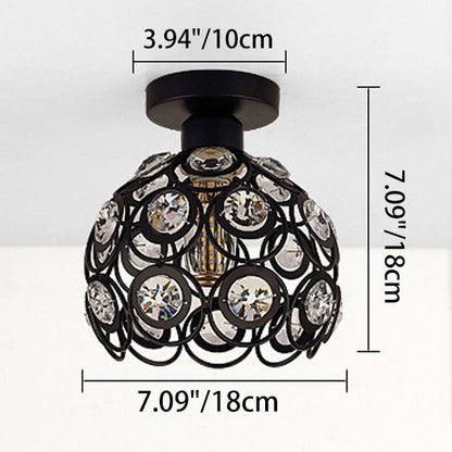 Contemporary Creative Iron Aluminum Crystal Hollow Ball 1-Light Semi-Flush Mount Ceiling Light For Living Room
