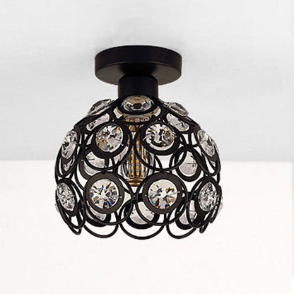 Contemporary Creative Iron Aluminum Crystal Hollow Ball 1-Light Semi-Flush Mount Ceiling Light For Living Room