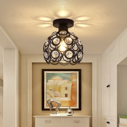 Contemporary Creative Iron Aluminum Crystal Hollow Ball 1-Light Semi-Flush Mount Ceiling Light For Living Room