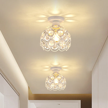Contemporary Creative Iron Aluminum Crystal Hollow Ball 1-Light Semi-Flush Mount Ceiling Light For Living Room