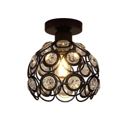 Contemporary Creative Iron Aluminum Crystal Hollow Ball 1-Light Semi-Flush Mount Ceiling Light For Living Room