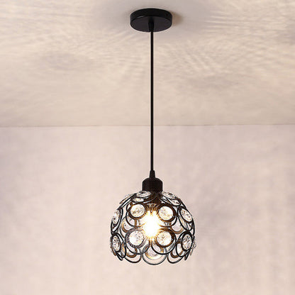 Contemporary Creative Iron Aluminum Crystal Hollow Round Globe Shape 1-Light Pendant Light For Living Room