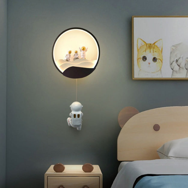 Contemporary Creative Kids Astronaut Rotating Lunar Eclipse Silicone Resin Aluminum LED Wall Sconce Lamp For Bedroom