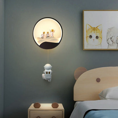 Contemporary Creative Kids Astronaut Rotating Lunar Eclipse Silicone Resin Aluminum LED Wall Sconce Lamp For Bedroom