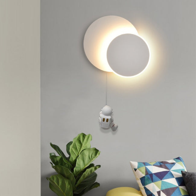 Contemporary Creative Kids Astronaut Rotating Lunar Eclipse Silicone Resin Aluminum LED Wall Sconce Lamp For Bedroom