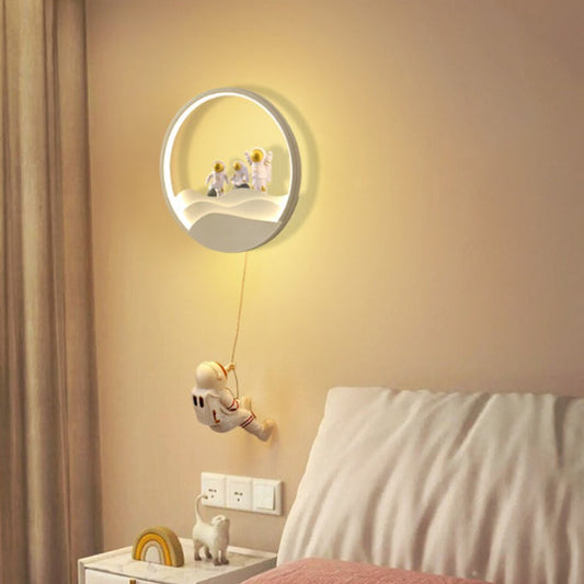 Contemporary Creative Kids Astronaut Rotating Lunar Eclipse Silicone Resin Aluminum LED Wall Sconce Lamp For Bedroom