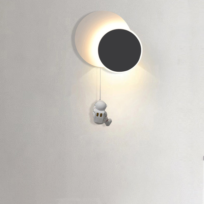 Contemporary Creative Kids Astronaut Rotating Lunar Eclipse Silicone Resin Aluminum LED Wall Sconce Lamp For Bedroom