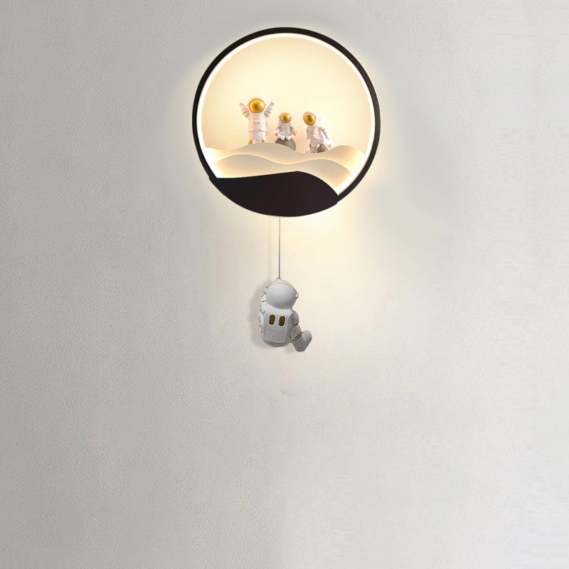 Contemporary Creative Kids Astronaut Rotating Lunar Eclipse Silicone Resin Aluminum LED Wall Sconce Lamp For Bedroom