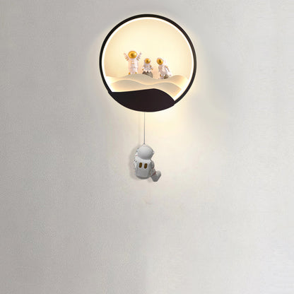 Contemporary Creative Kids Astronaut Rotating Lunar Eclipse Silicone Resin Aluminum LED Wall Sconce Lamp For Bedroom