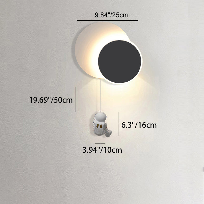 Contemporary Creative Kids Astronaut Rotating Lunar Eclipse Silicone Resin Aluminum LED Wall Sconce Lamp For Bedroom