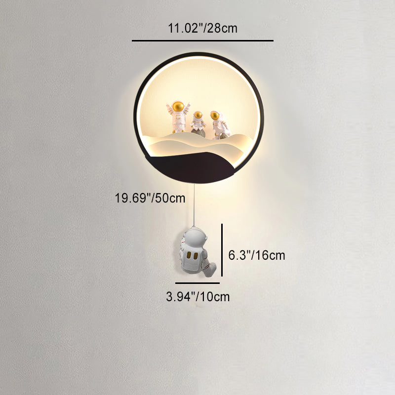 Contemporary Creative Kids Astronaut Rotating Lunar Eclipse Silicone Resin Aluminum LED Wall Sconce Lamp For Bedroom