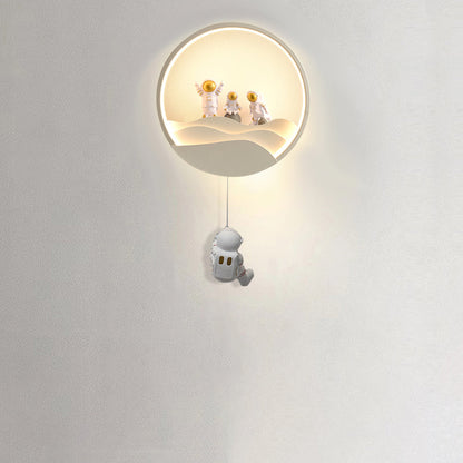 Contemporary Creative Kids Astronaut Rotating Lunar Eclipse Silicone Resin Aluminum LED Wall Sconce Lamp For Bedroom