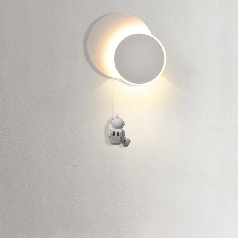 Contemporary Creative Kids Astronaut Rotating Lunar Eclipse Silicone Resin Aluminum LED Wall Sconce Lamp For Bedroom