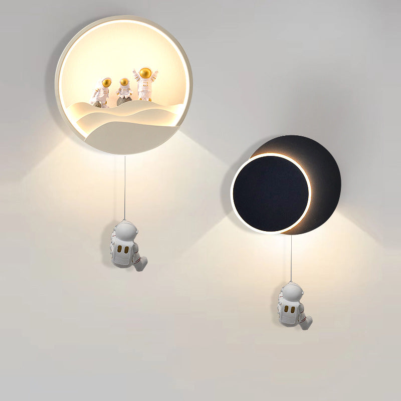 Contemporary Creative Kids Astronaut Rotating Lunar Eclipse Silicone Resin Aluminum LED Wall Sconce Lamp For Bedroom