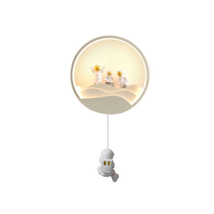 Contemporary Creative Kids Astronaut Rotating Lunar Eclipse Silicone Resin Aluminum LED Wall Sconce Lamp For Bedroom