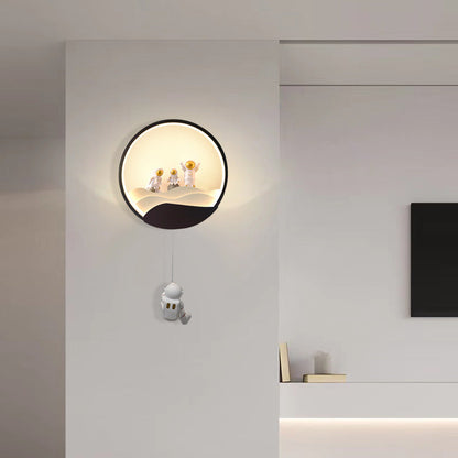 Contemporary Creative Kids Astronaut Rotating Lunar Eclipse Silicone Resin Aluminum LED Wall Sconce Lamp For Bedroom