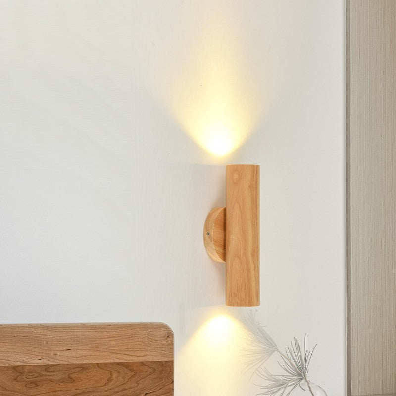 Contemporary Nordic Rotatable Cylindrical Wood LED Wall Sconce Lamp For Living Room