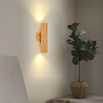 Contemporary Nordic Rotatable Cylindrical Wood LED Wall Sconce Lamp For Living Room
