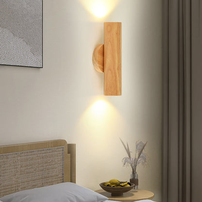 Contemporary Nordic Rotatable Cylindrical Wood LED Wall Sconce Lamp For Living Room