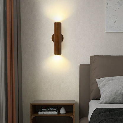 Contemporary Nordic Rotatable Cylindrical Wood LED Wall Sconce Lamp For Living Room