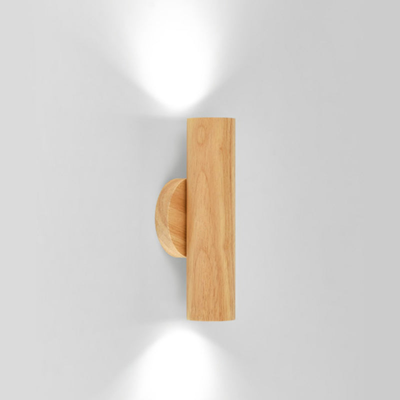 Contemporary Nordic Rotatable Cylindrical Wood LED Wall Sconce Lamp For Living Room