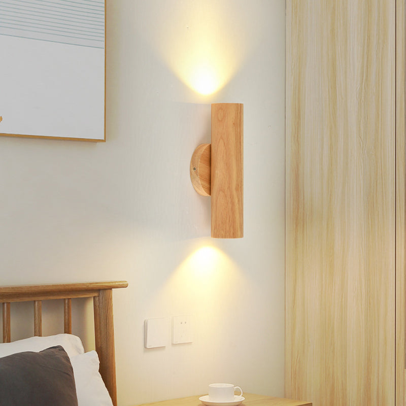 Contemporary Nordic Rotatable Cylindrical Wood LED Wall Sconce Lamp For Living Room