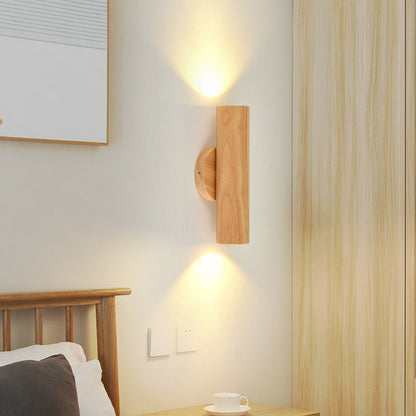 Contemporary Nordic Rotatable Cylindrical Wood LED Wall Sconce Lamp For Living Room