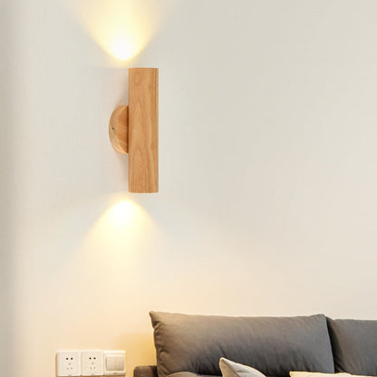 Contemporary Nordic Rotatable Cylindrical Wood LED Wall Sconce Lamp For Living Room
