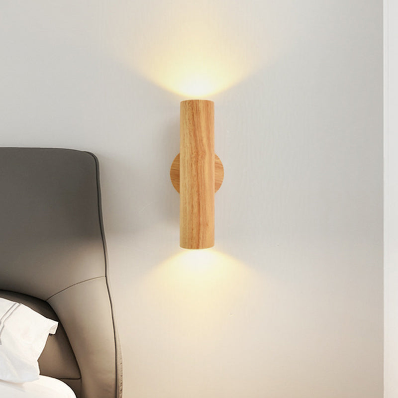 Contemporary Nordic Rotatable Cylindrical Wood LED Wall Sconce Lamp For Living Room