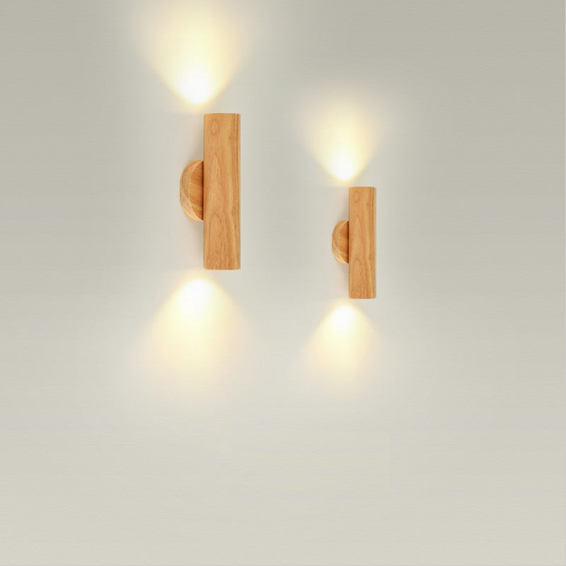 Contemporary Nordic Rotatable Cylindrical Wood LED Wall Sconce Lamp For Living Room